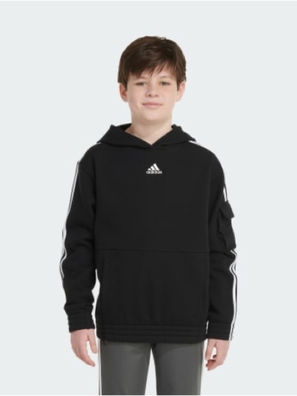 Adidas Kids' Black 3-Stripe Pullover Fleece Hoodie